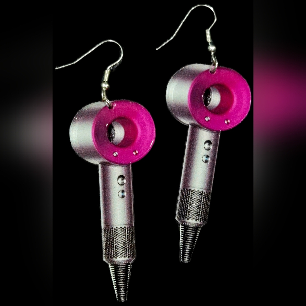 Pink and Silver Hair Dryer Earrings